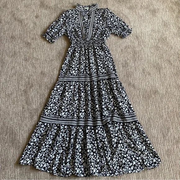 Max Studio Black and White Botanical Print Maxi Dress Coastal Cowgirl - Picture 1 of 9